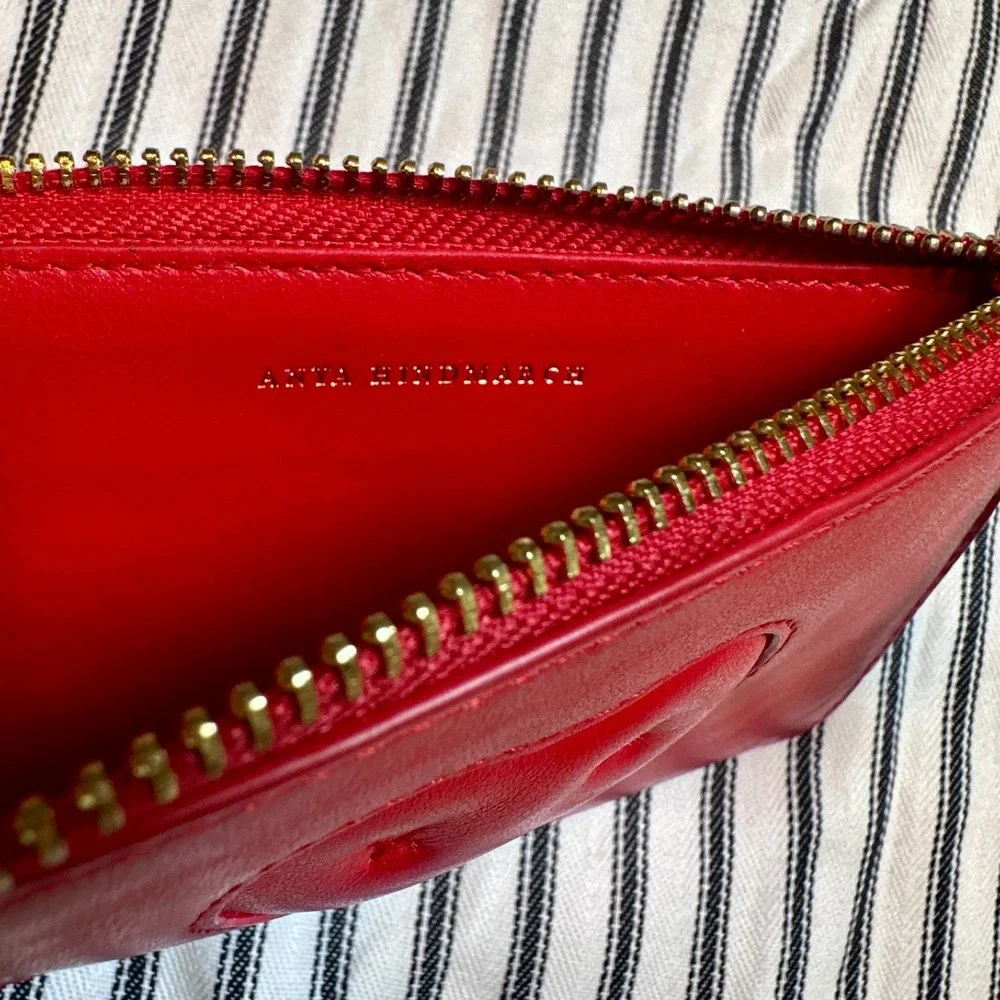ANYA HINDMARCH Red Chubby Heart Zip Card Holder ❤️